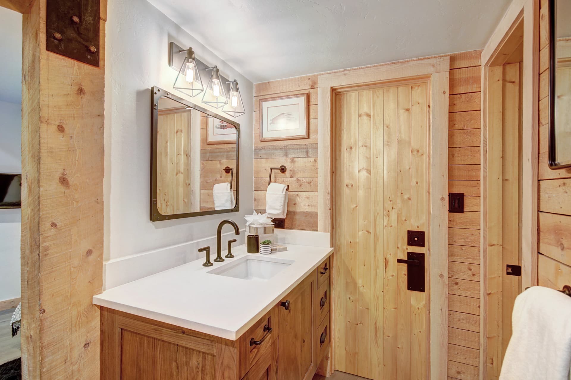 Main level primary private bath with large walk-in shower and 2 sinks - Arrow Darrow Breckenridge Vacation Rental